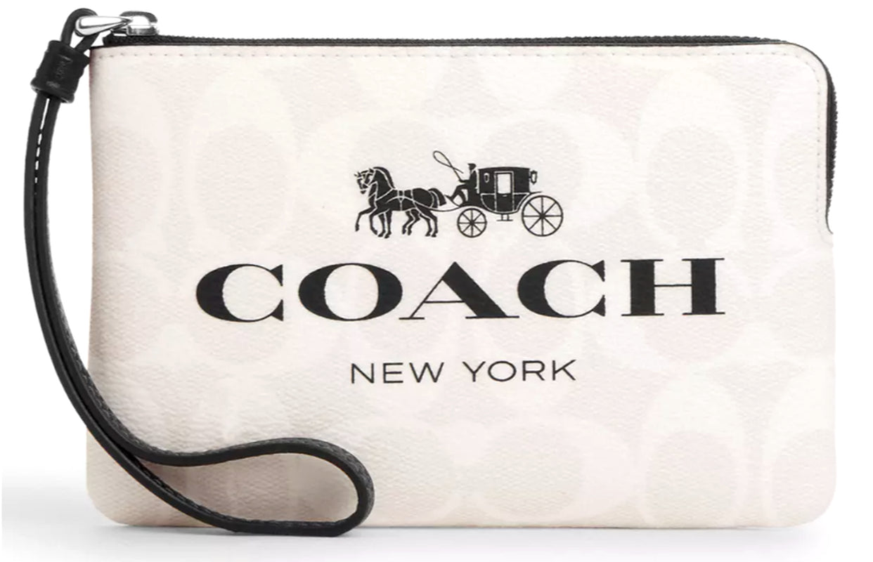 ❤️Coach Corner Zip Wristlet - CP437 Horse & Carriage Chalk Signature Canvas -NWT