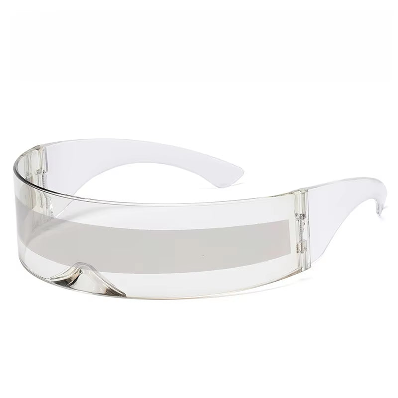 Cyberpunk Goggles Futuristic Party Glasses One Piece Wrap around Silver Mirror Sunglasses Women Men Sunnies Shades Sun Glasses