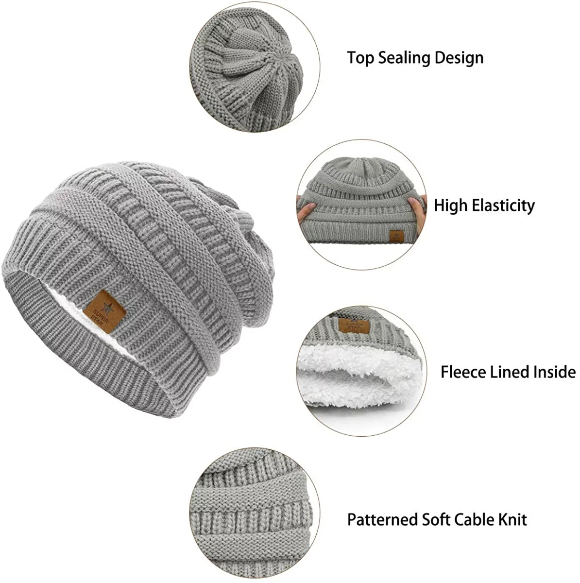 Knit Beanie Hat for Women Thick Winter Slouchy Beanie Hats Ski Cap Black Grey Mixed