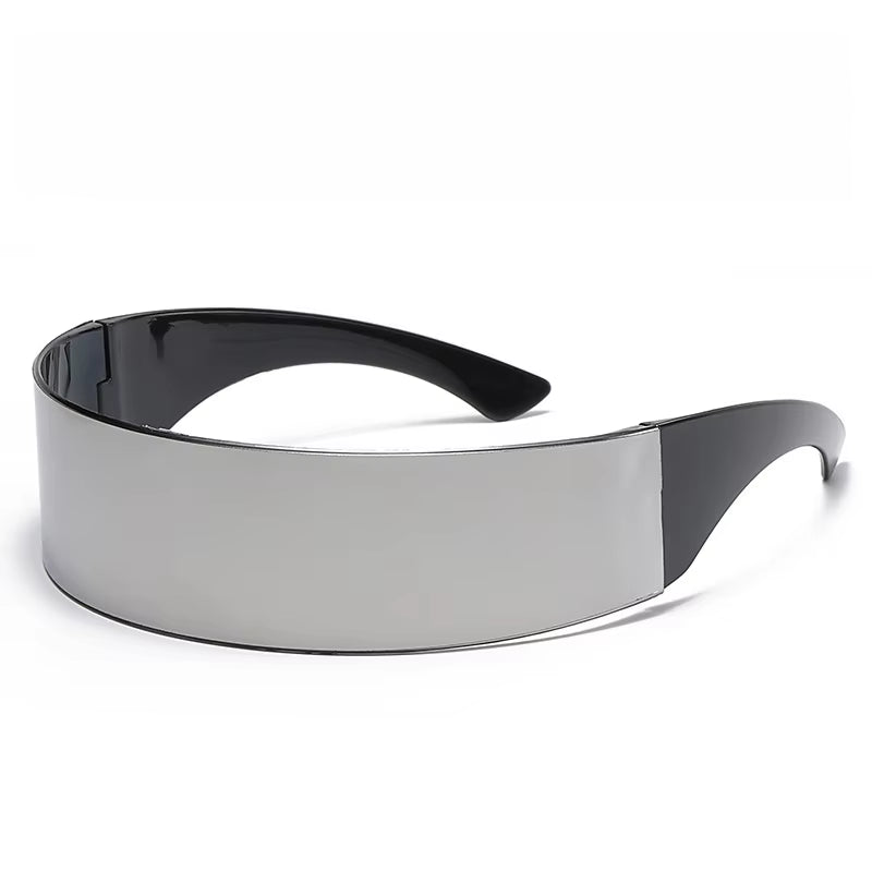 Cyberpunk Goggles Futuristic Party Glasses One Piece Wrap around Silver Mirror Sunglasses Women Men Sunnies Shades Sun Glasses