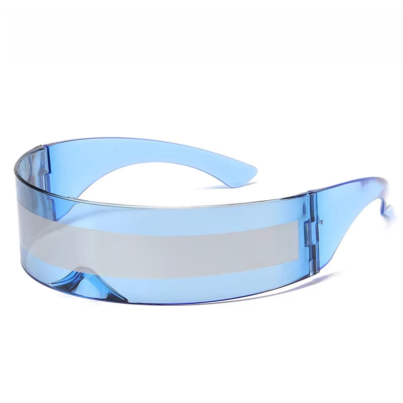 Cyberpunk Goggles Futuristic Party Glasses One Piece Wrap around Silver Mirror Sunglasses Women Men Sunnies Shades Sun Glasses