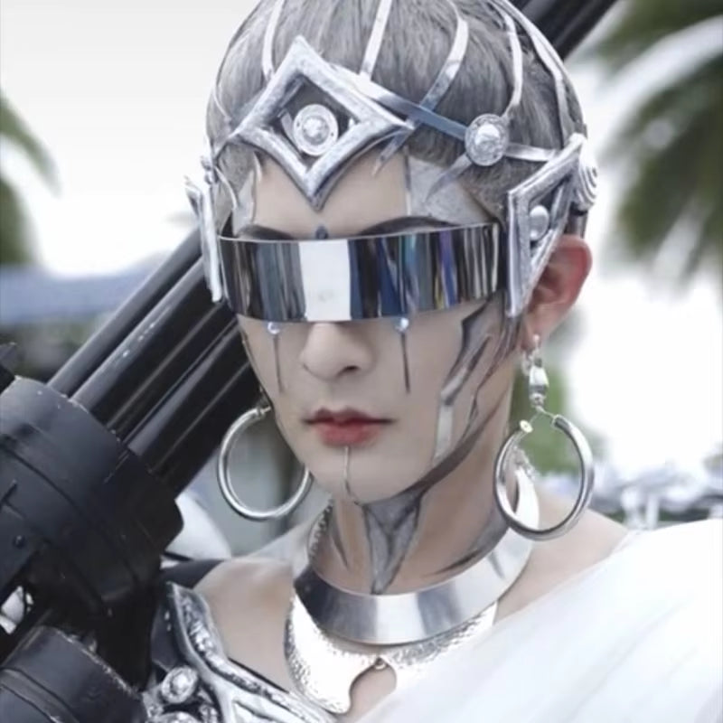 Cyberpunk Goggles Futuristic Party Glasses One Piece Wrap around Silver Mirror Sunglasses Women Men Sunnies Shades Sun Glasses