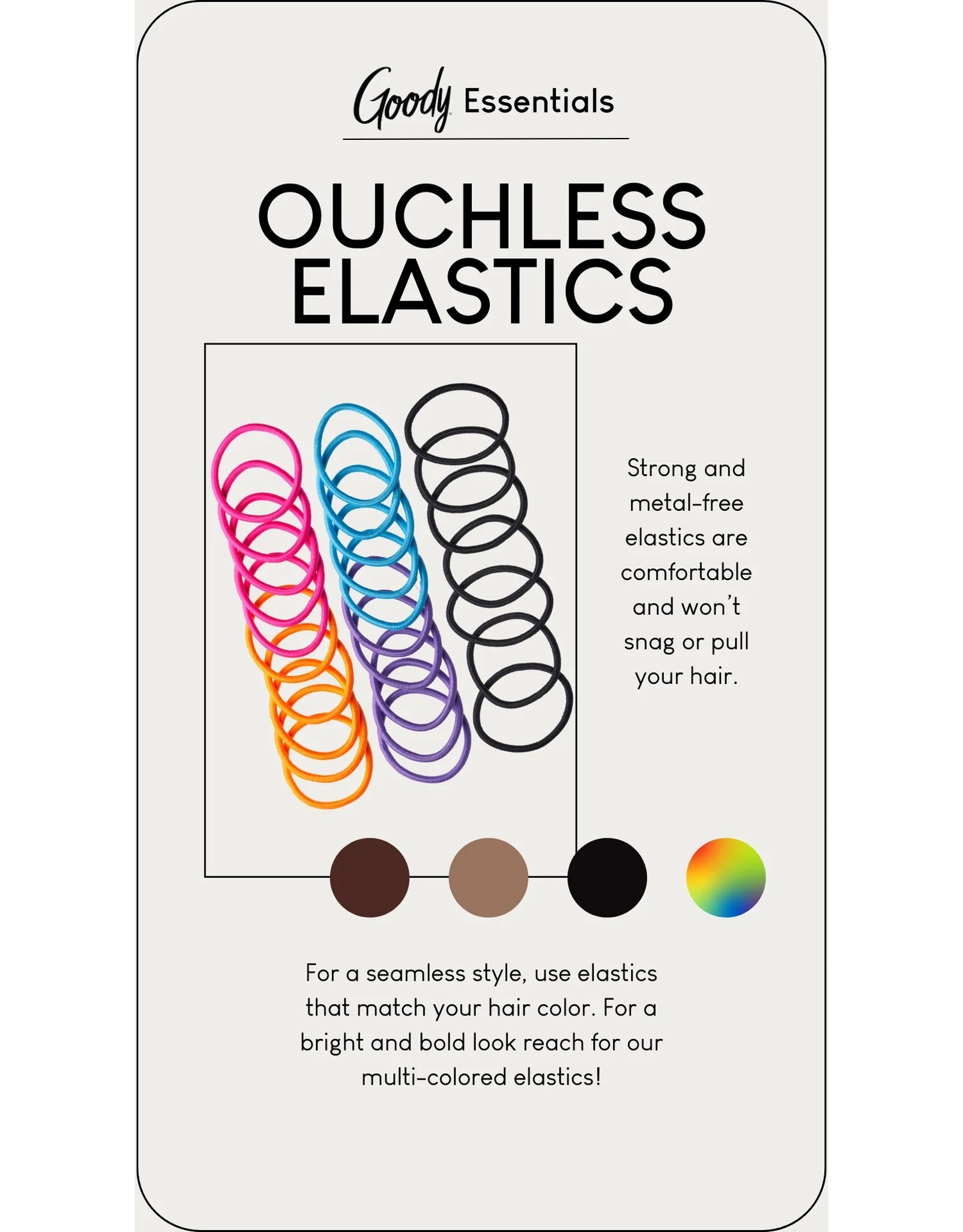 (4 Pack)  Ouchless® Black Hair Elastics, No Metal Gentle Hair Ties, 30 Ct