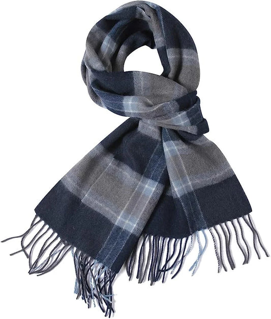 100%Wool Plaid Scarves, Unisex Super Soft Cold Weather Scarf, Blue Tartan Scarf Headwrap, Classic Cashmere Feel Wool Winter Scarf, Collecion Scarf Gift for Men, Royal Blue