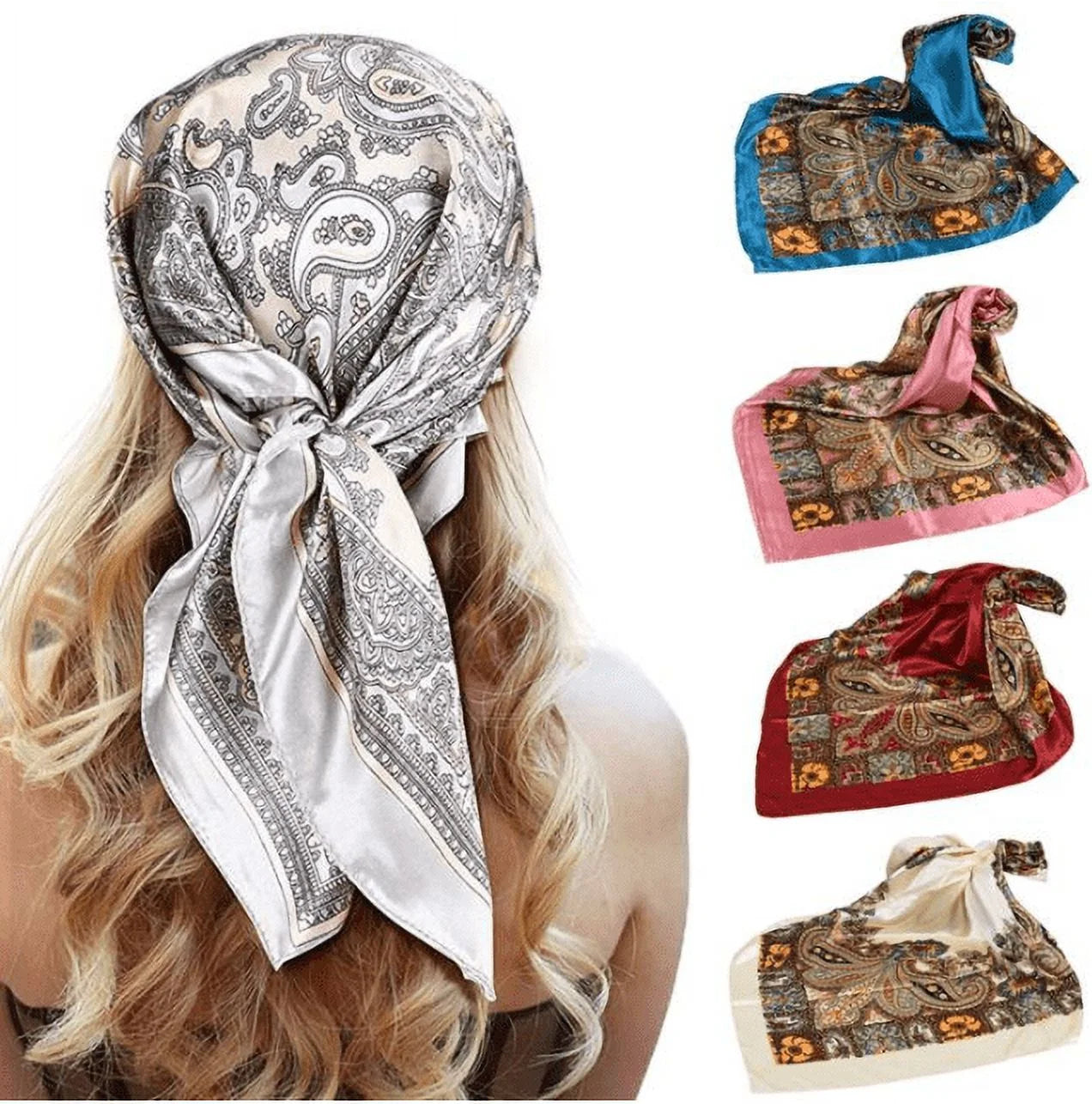 Big Cashew Flower Print Head Scarves Hair Scarf Silk Hair Cashew Square Scarves Neckerchief for Women Girls Hairstyles