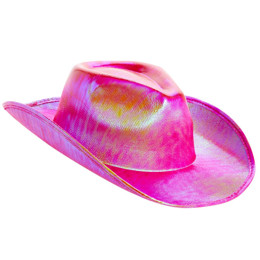 Pink Cowboy Hat - Sparkly Metallic Cowgirl Hat for Costume, Dress up Birthday, Bachelorette Party Accessories (Adult Size, Hot Pink)